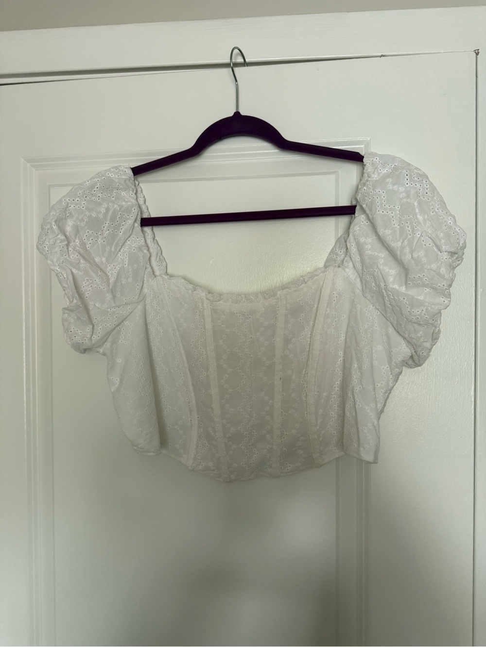 wild fable White Eyelet Puff-Sleeve Corset Crop Top